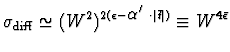 $\displaystyle \sigma_{\rm {diff}} \simeq (W^2)^{2(\epsilon-\mbox{$\alpha'$ }\cdot \vert\bar{t}\vert)}
\equiv W^{4\bar{\epsilon}}$